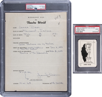 1954-55 James Dean Signed and Handwritten Film/Acting Questionnaire With Explicit Inscription (PSA/DNA & Beckett) With a 1956 Altenburg Film Star James Dean Caricatures - PSA MINT 9 
